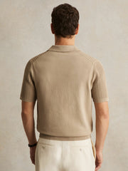 Micro-Cable Open-Collar Cotton-Blend Shirt Light Camel Brown | Mens