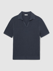 Micro-Cable Open-Collar Cotton-Blend Shirt Dark Airforce Blue | Mens