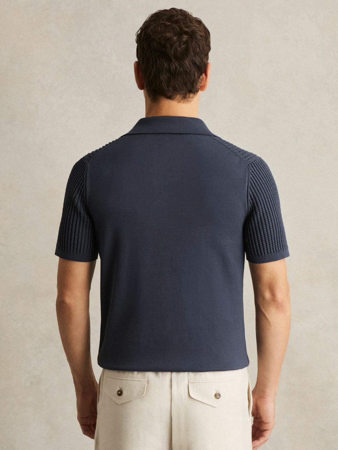 Micro-Cable Open-Collar Cotton-Blend Shirt Dark Airforce Blue | Mens