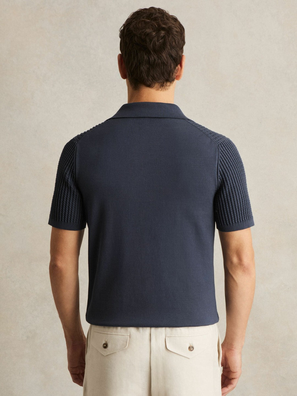Micro-Cable Open-Collar Cotton-Blend Shirt Dark Airforce Blue | Mens