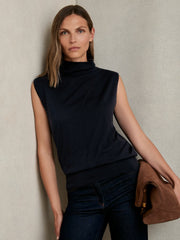 Wool Slouched Sleeveless Top Navy | Womens