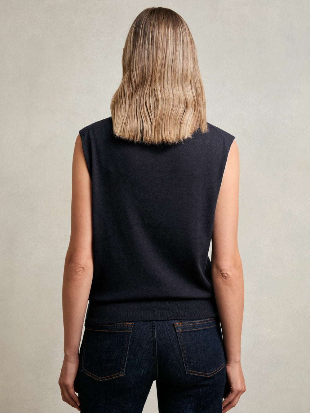 Wool Slouched Sleeveless Top Navy | Womens