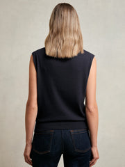 Wool Slouched Sleeveless Top Navy | Womens