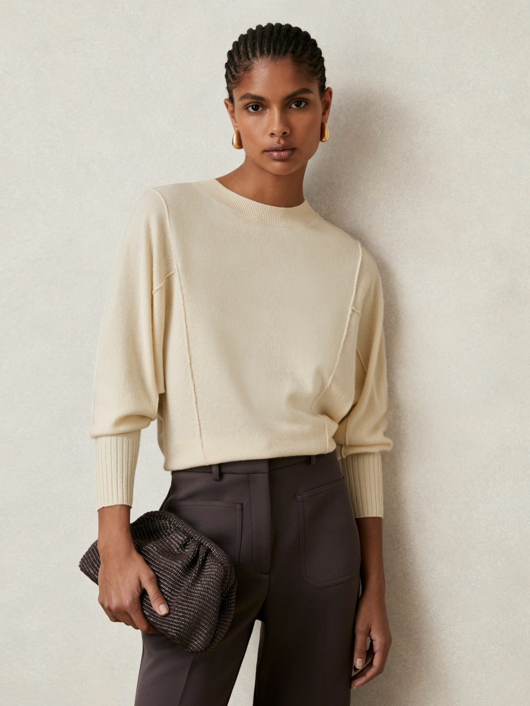 Wool-Blend Reverse-Seam Batwing Jumper With Cashmere Cream | Womens