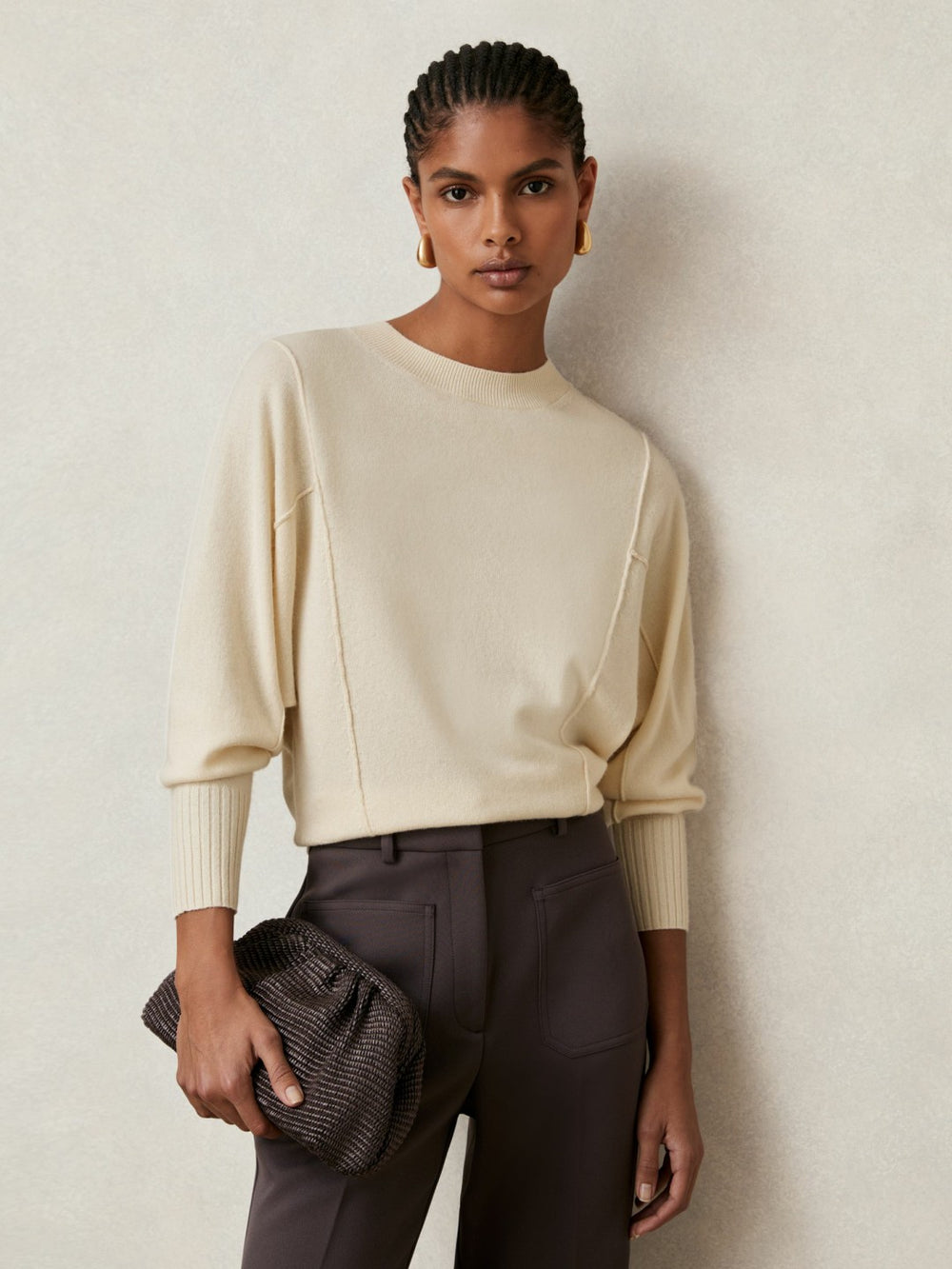 Wool-Blend Reverse-Seam Batwing Jumper With Cashmere Cream | Womens
