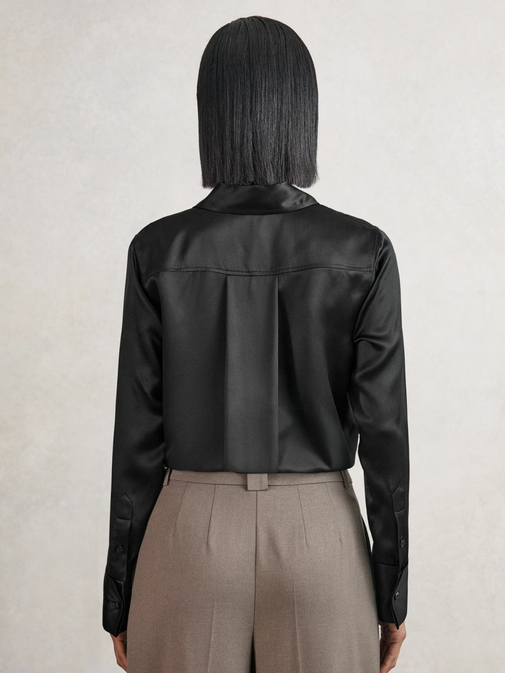 Silk-Satin Concealed-Placket Shirt Black | Womens