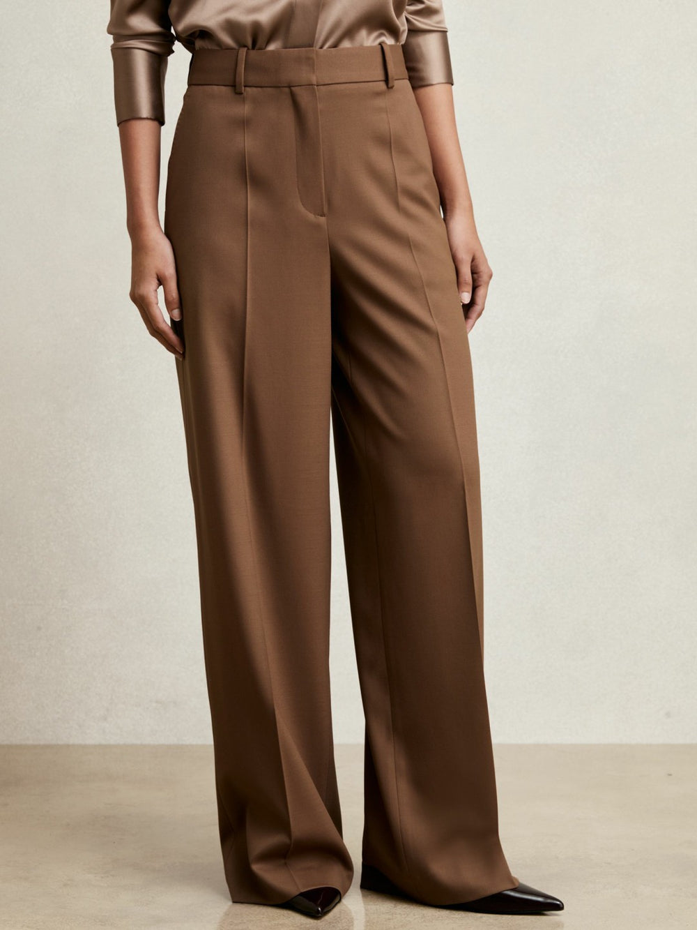 Petite Wool-Blend Wide-Leg Suit Trousers Tan | Womens