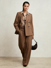 Petite Wool-Blend Wide-Leg Suit Trousers Tan | Womens
