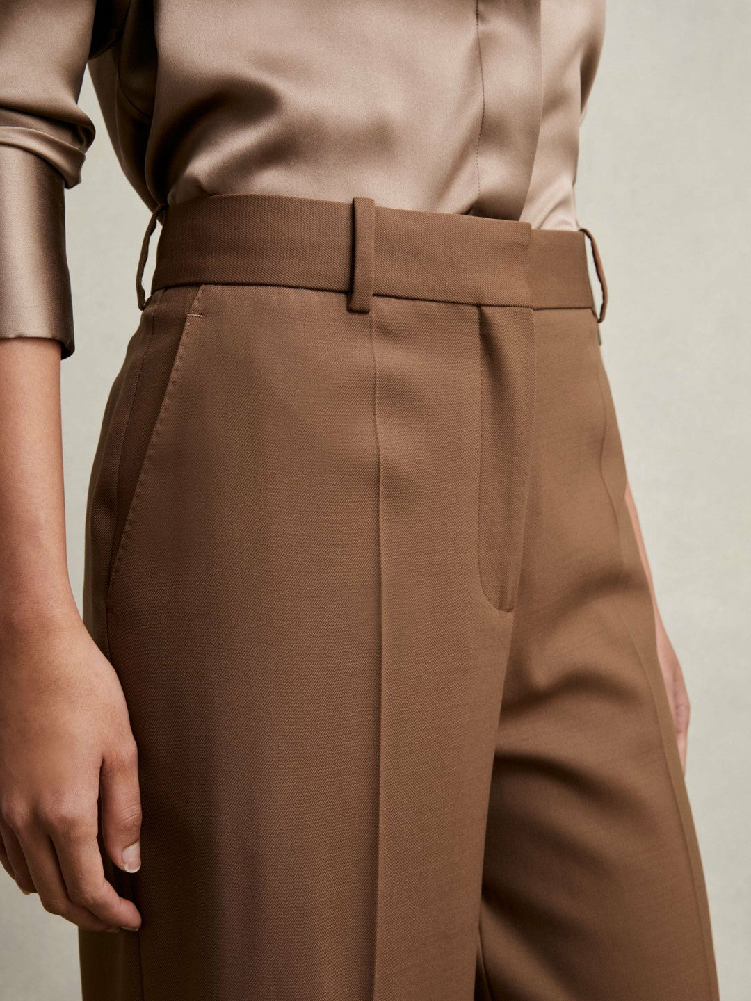 Petite Wool-Blend Wide-Leg Suit Trousers Tan | Womens