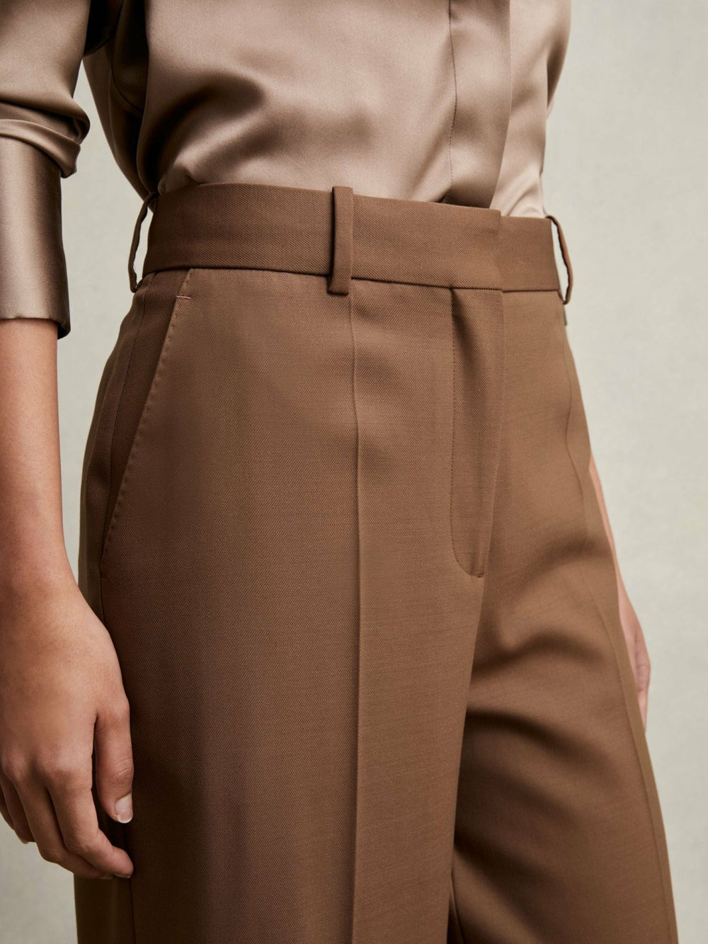 Petite Wool-Blend Wide-Leg Suit Trousers Tan | Womens