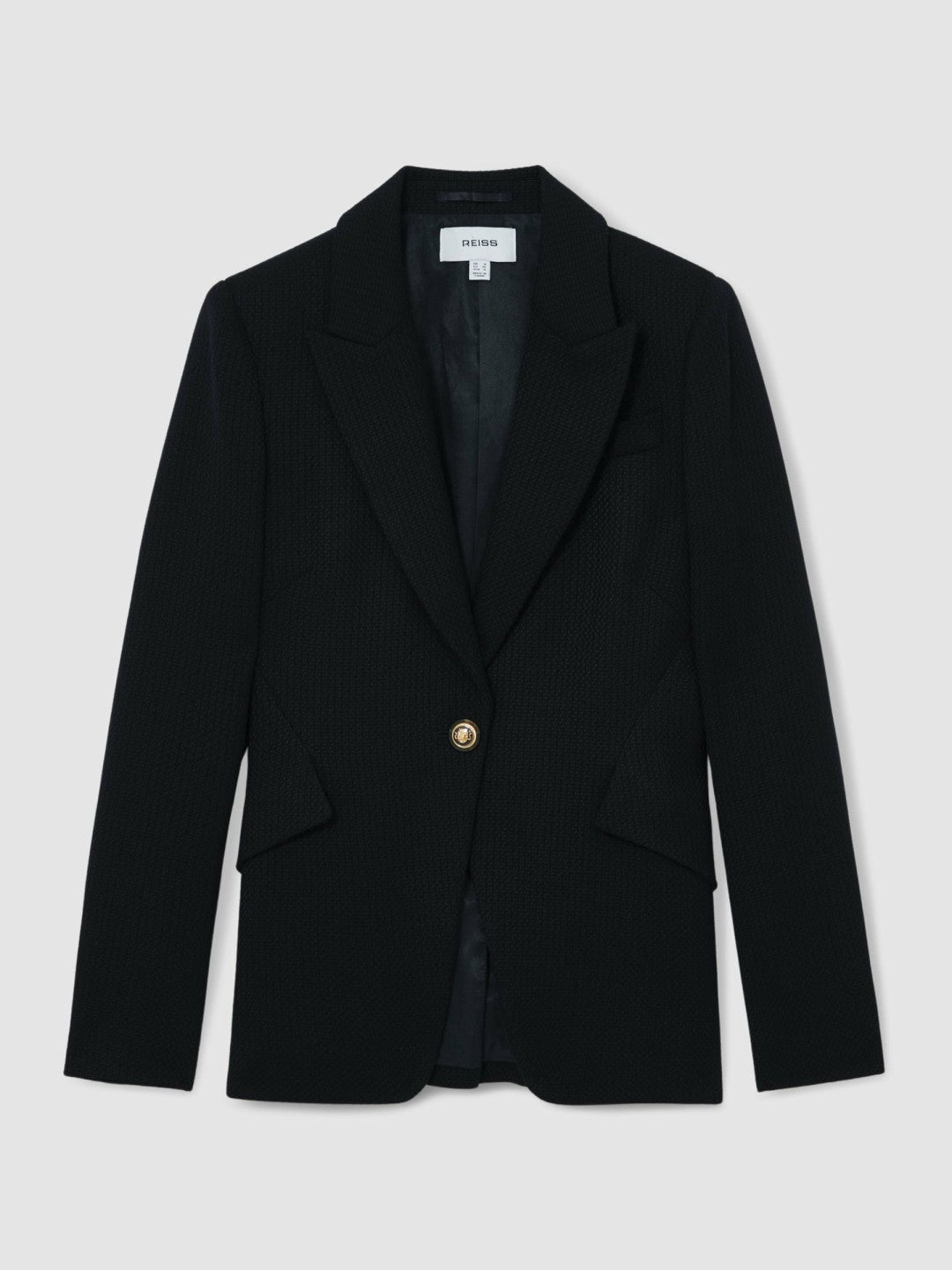 Single-Breasted Textured Blazer Wool-Blend Navy | Womens