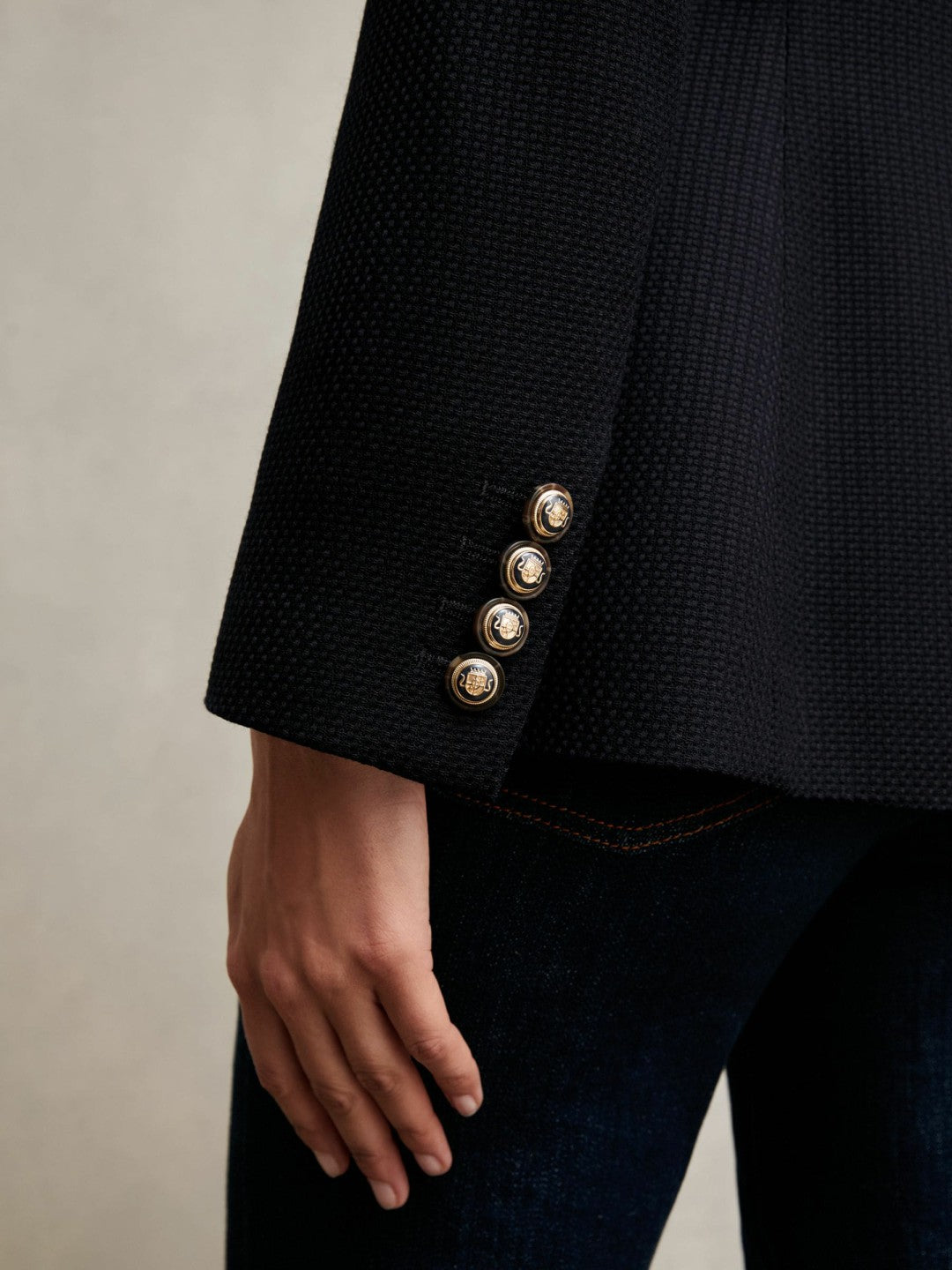 Single-Breasted Textured Blazer Wool-Blend Navy | Womens