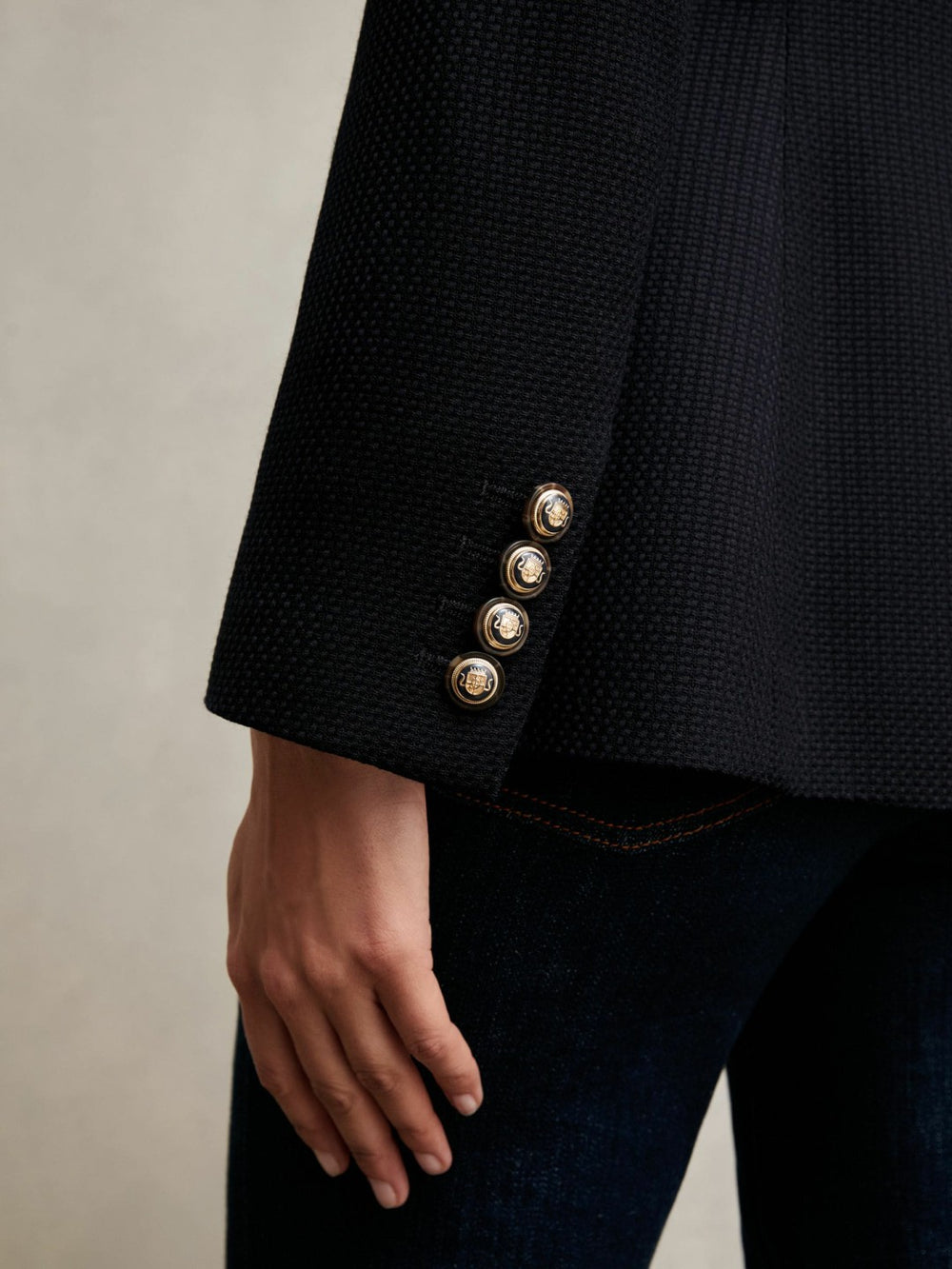 Single-Breasted Textured Blazer Wool-Blend Navy | Womens
