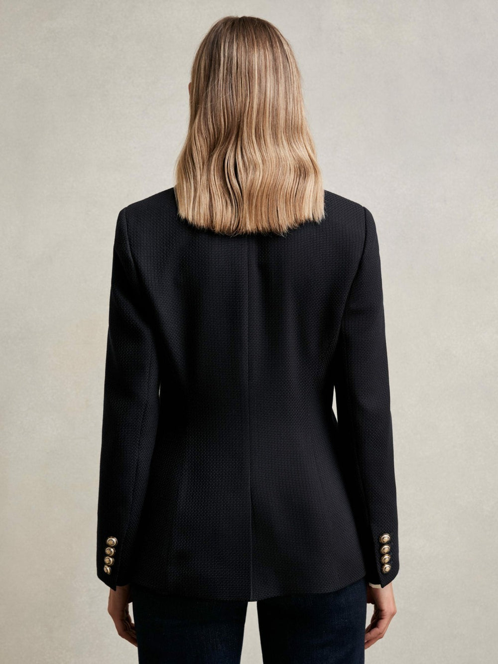 Single-Breasted Textured Blazer Wool-Blend Navy | Womens
