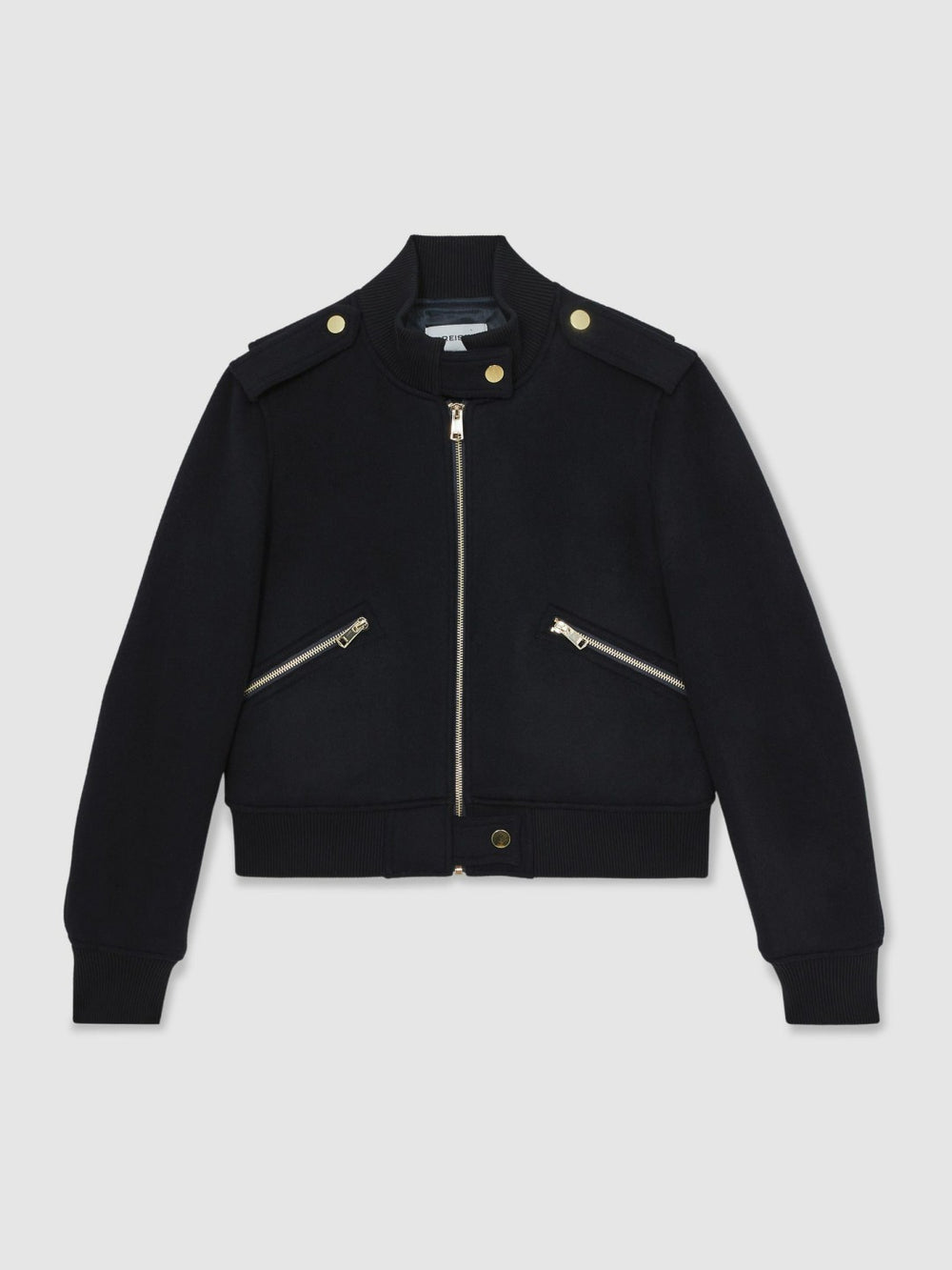 Brushed Wool Epaulette Bomber Jacket Navy | Womens