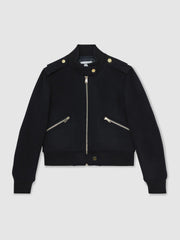 Brushed Wool Epaulette Bomber Jacket Navy | Womens
