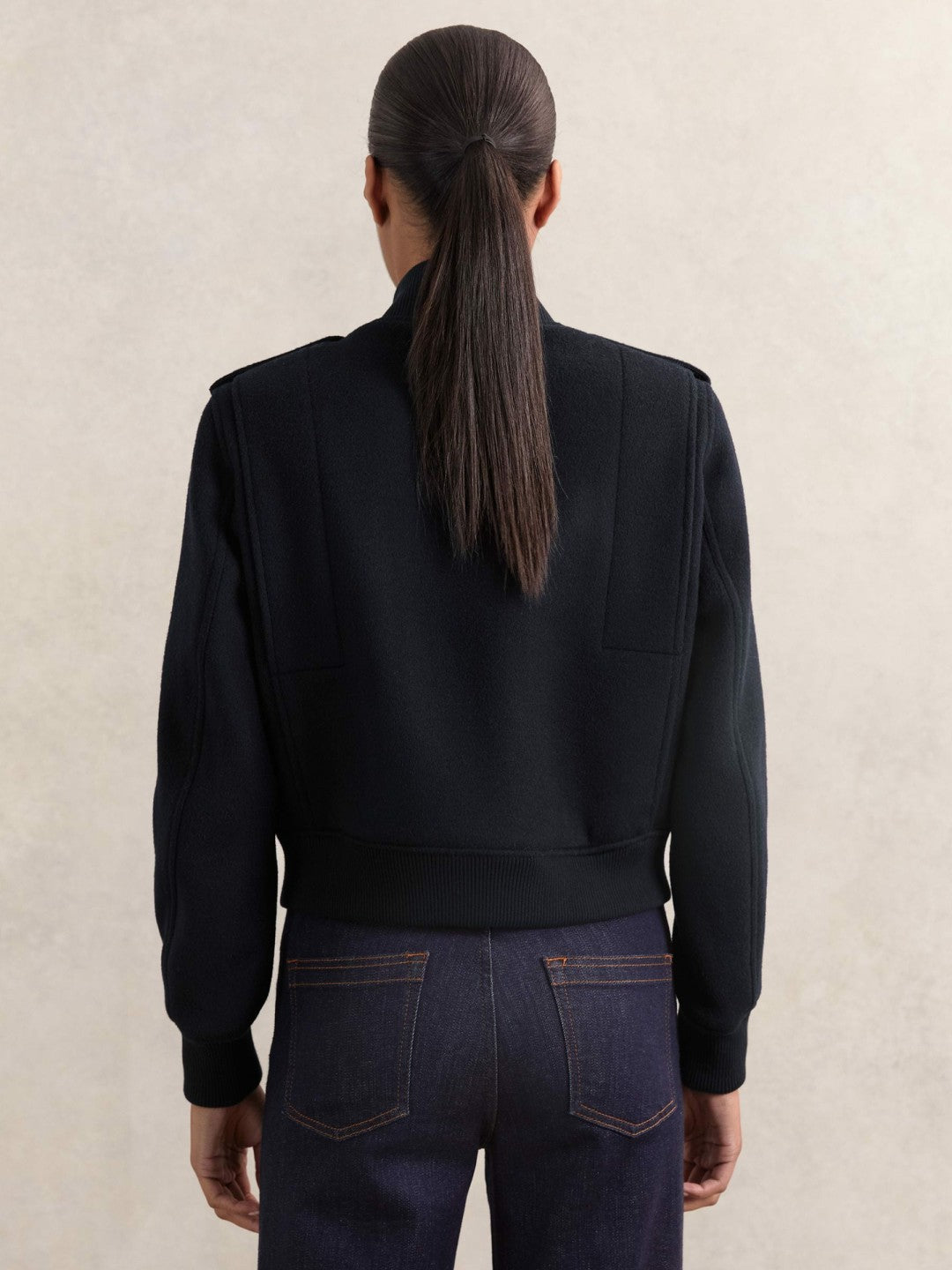 Brushed Wool Epaulette Bomber Jacket Navy | Womens