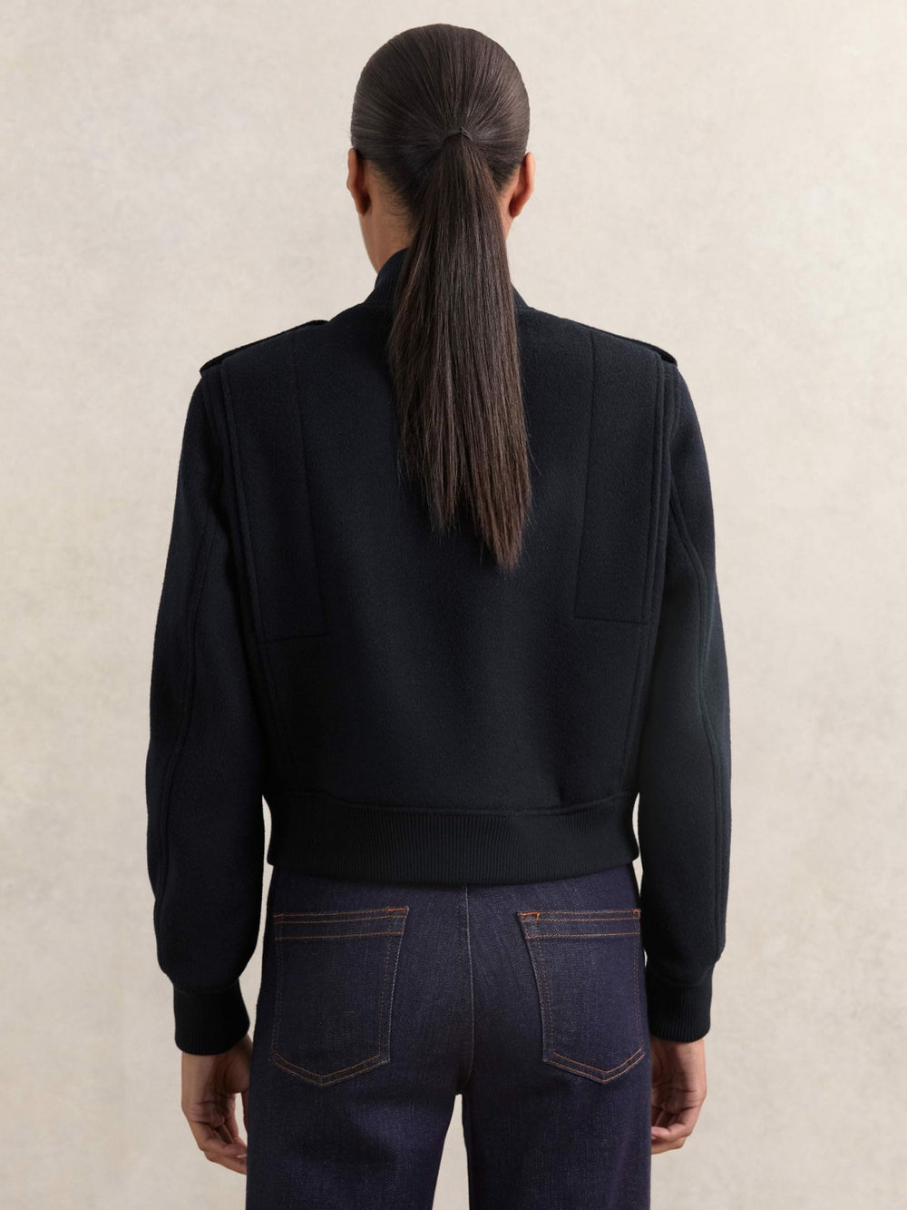Brushed Wool Epaulette Bomber Jacket Navy | Womens