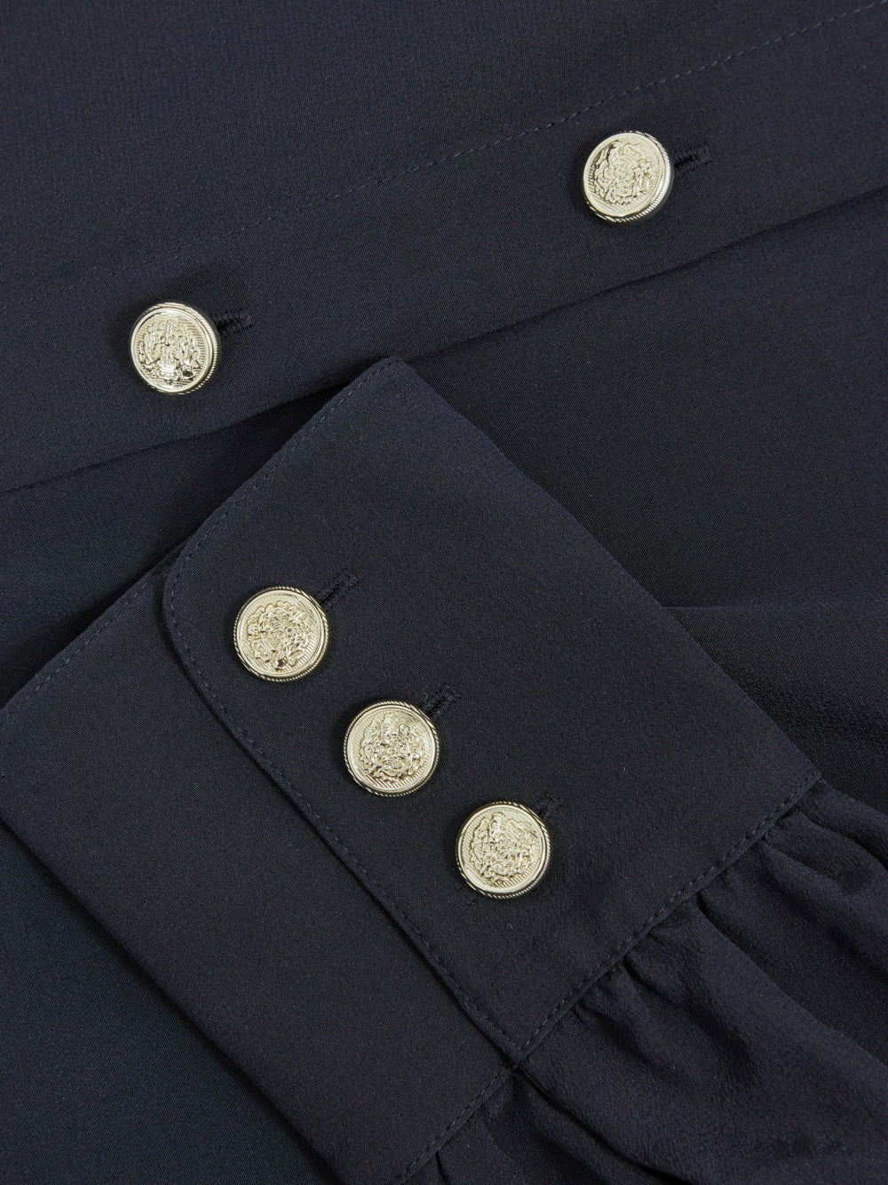 Silk Embossed-Button Shirt Navy | Womens