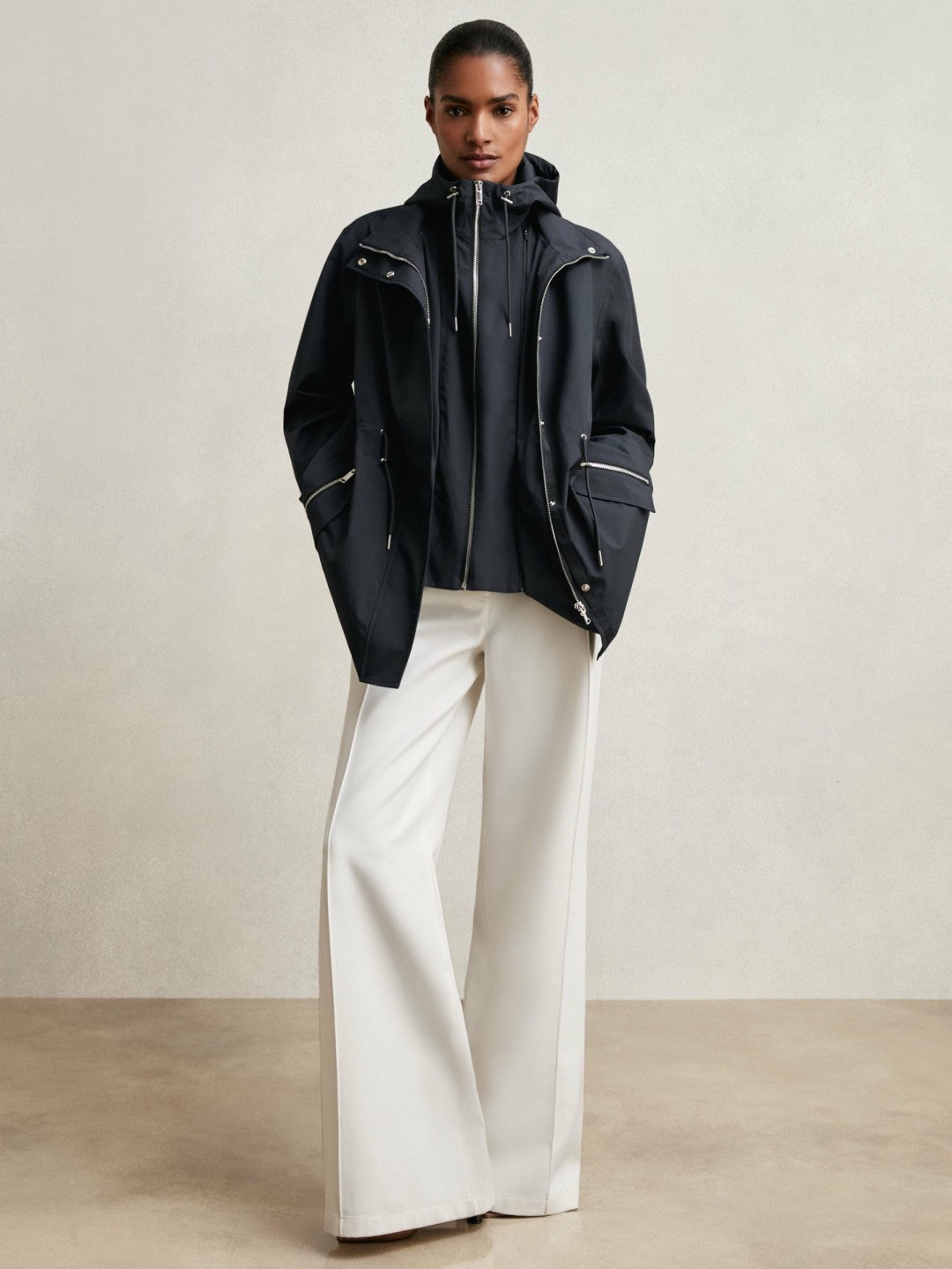 Removable-Hood Rain Coat Navy | Womens