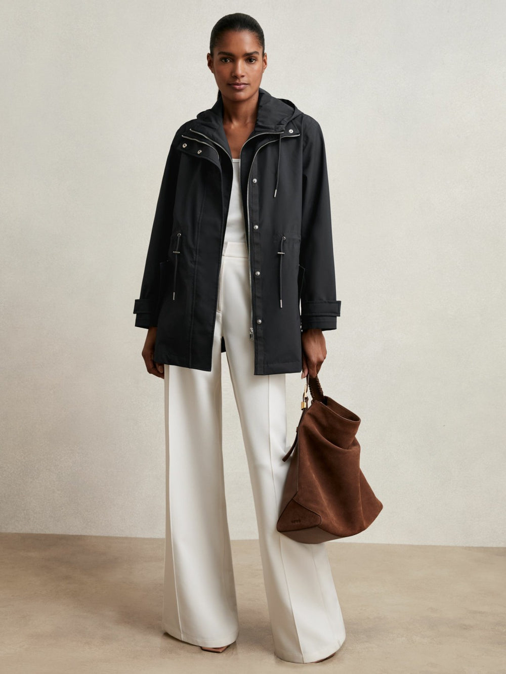 Removable-Hood Rain Coat Navy | Womens