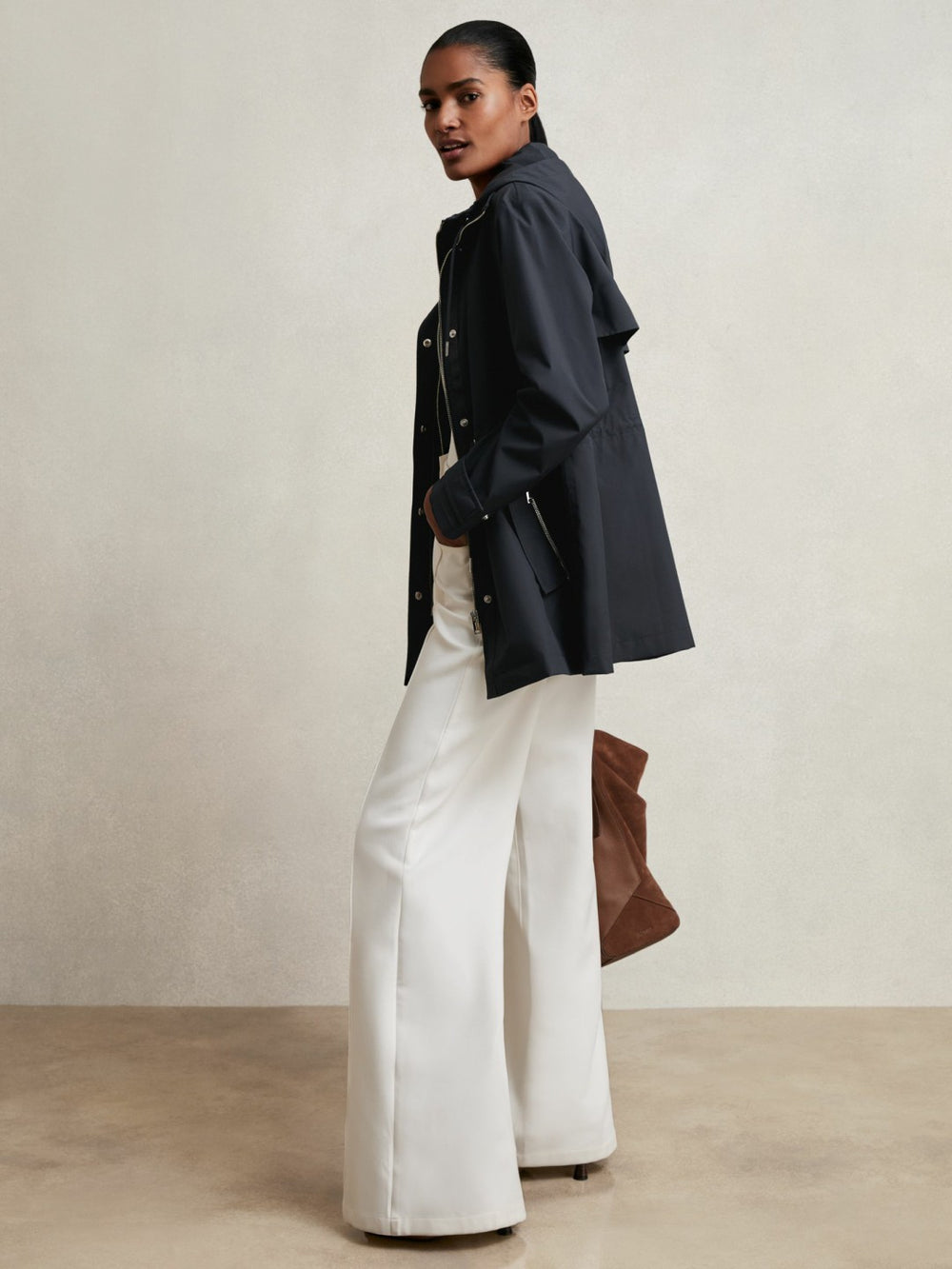 Removable-Hood Rain Coat Navy | Womens