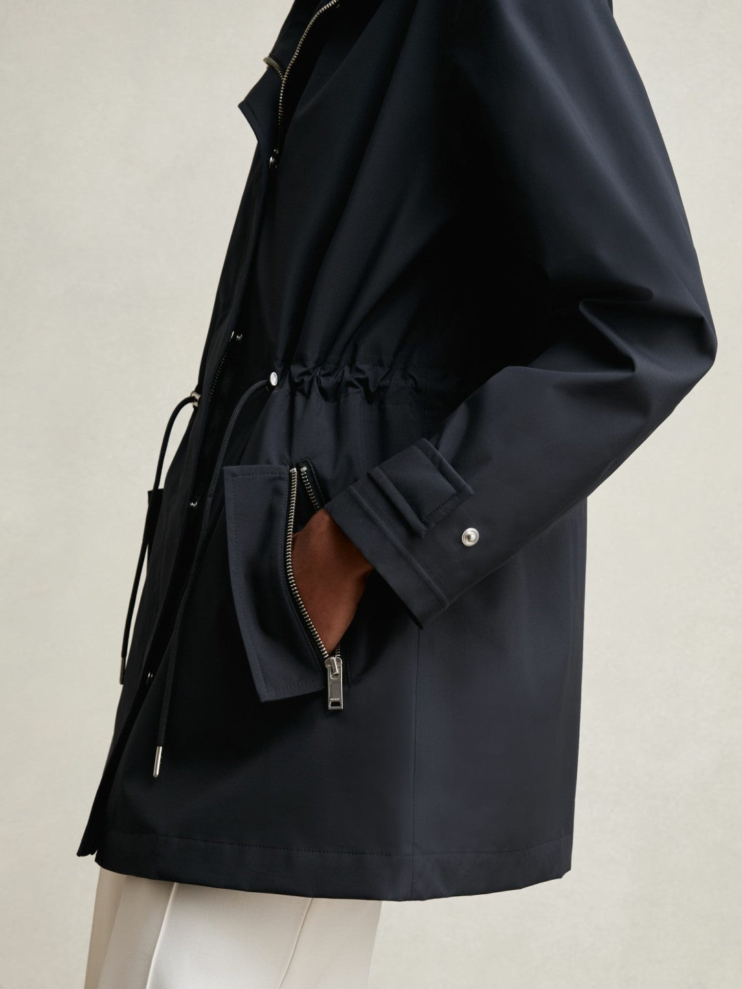 Removable-Hood Rain Coat Navy | Womens