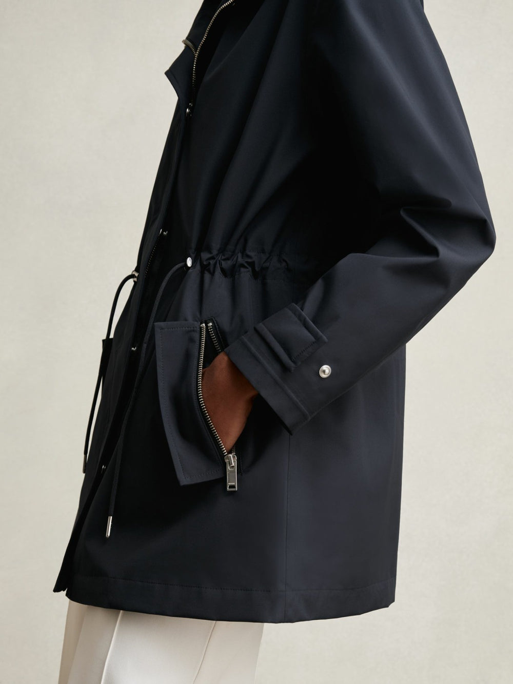 Removable-Hood Rain Coat Navy | Womens
