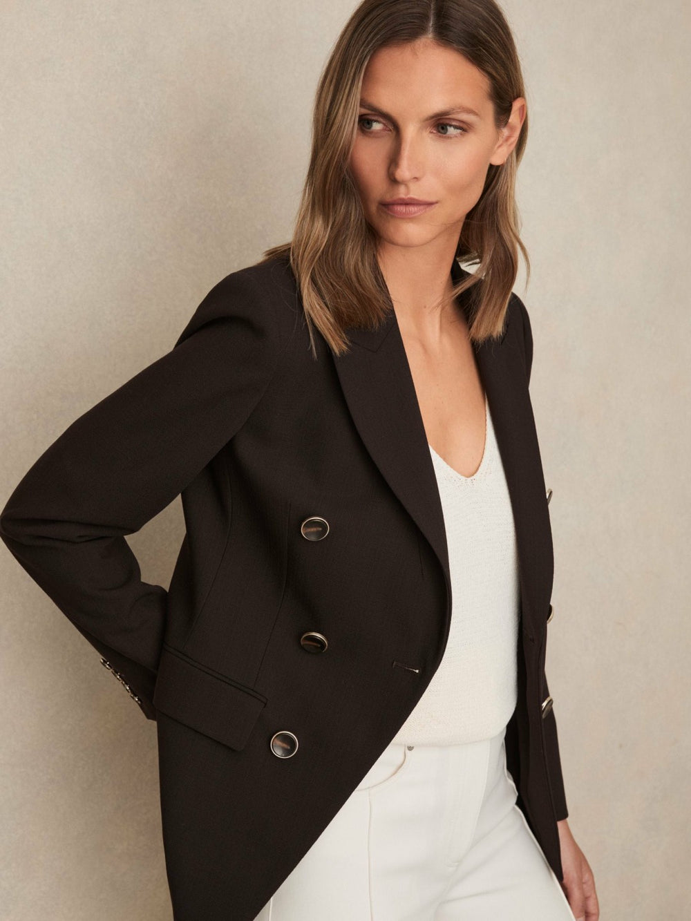 Petite Wool-Blend Double-Breasted Blazer Chocolate Brown | Womens