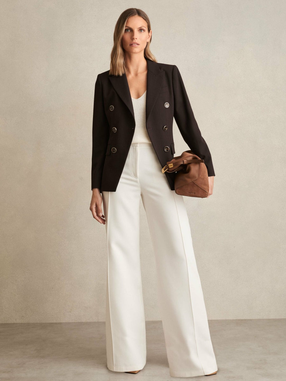 Petite Wool-Blend Double-Breasted Blazer Chocolate Brown | Womens