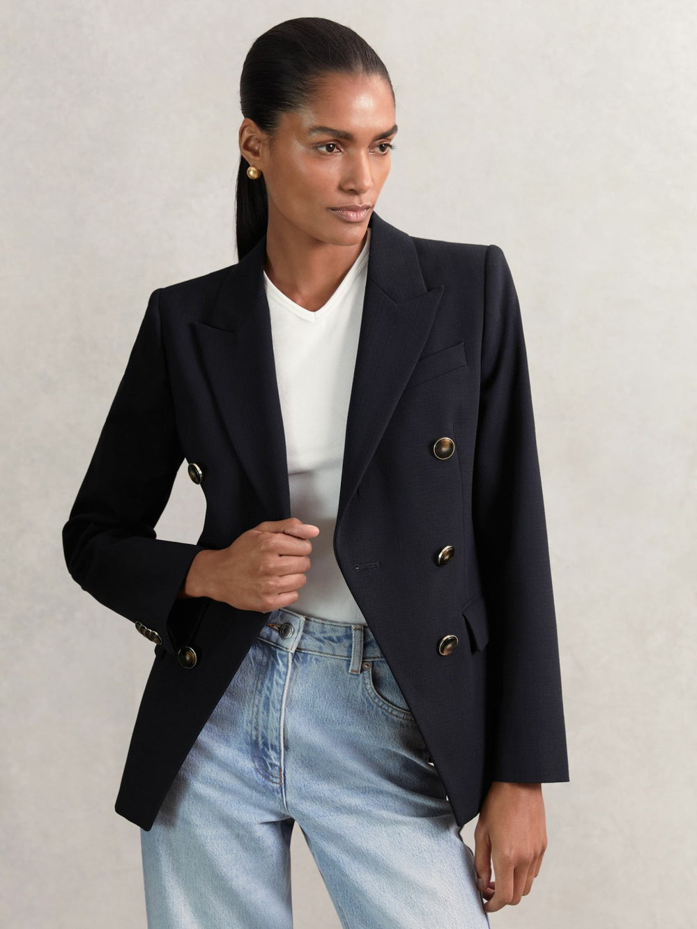 Wool-Blend Double-Breasted Blazer Navy | Womens