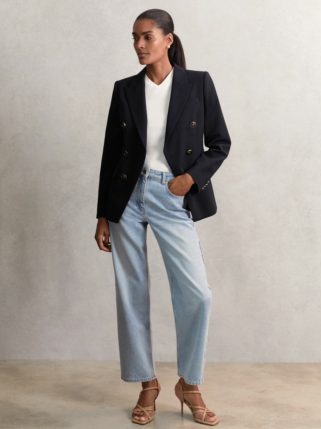 Wool-Blend Double-Breasted Blazer Navy | Womens