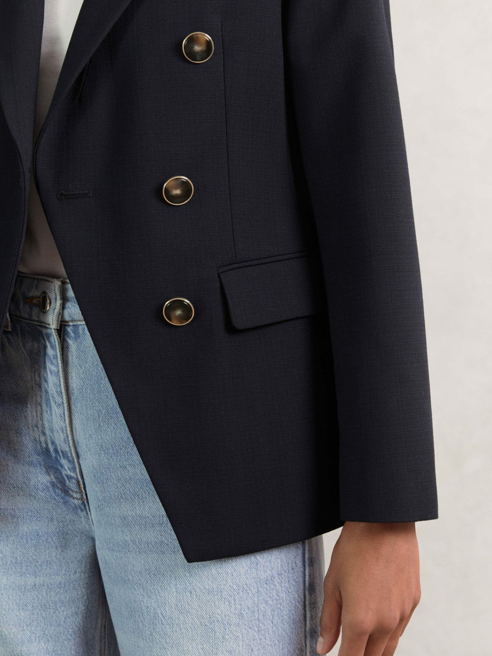 Wool-Blend Double-Breasted Blazer Navy | Womens