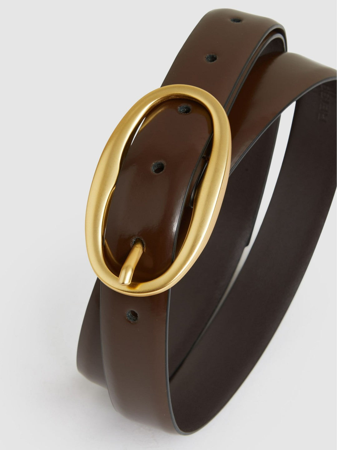 Patent Leather Oval Buckle Belt Chocolate | Womens