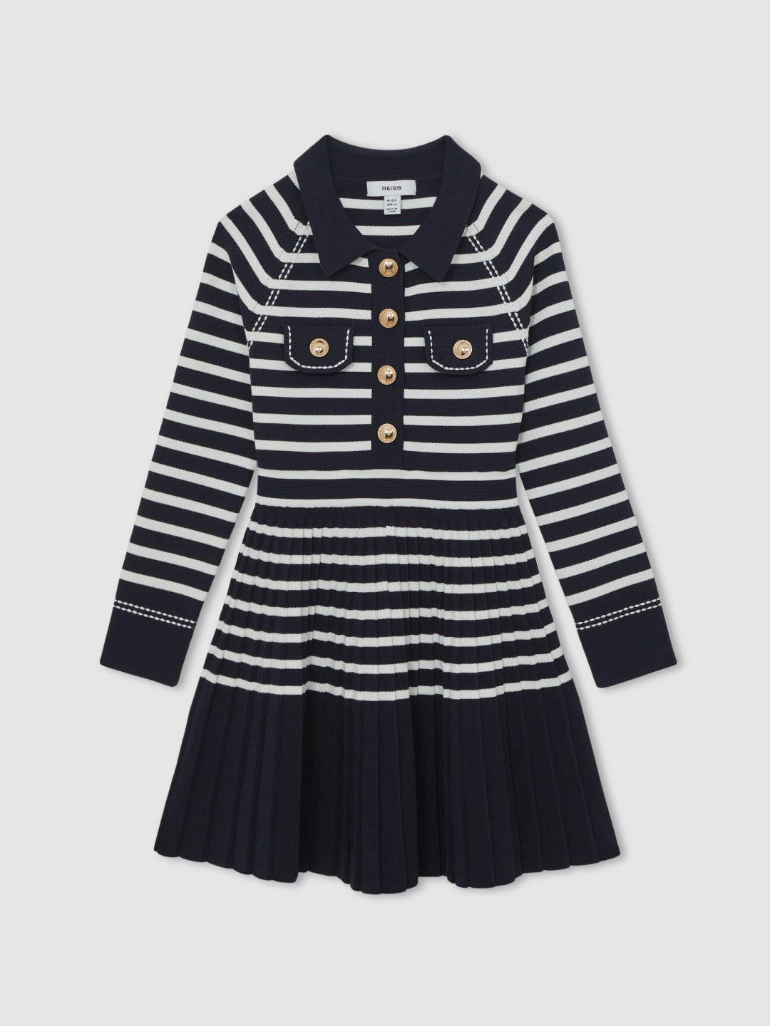 9-13 yrs Button-Detail Stripe Knitted Dress Navy/White | Children