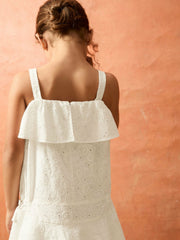 13-14 yrs SmileyWorld Broderie Logo Dress Ivory | Children