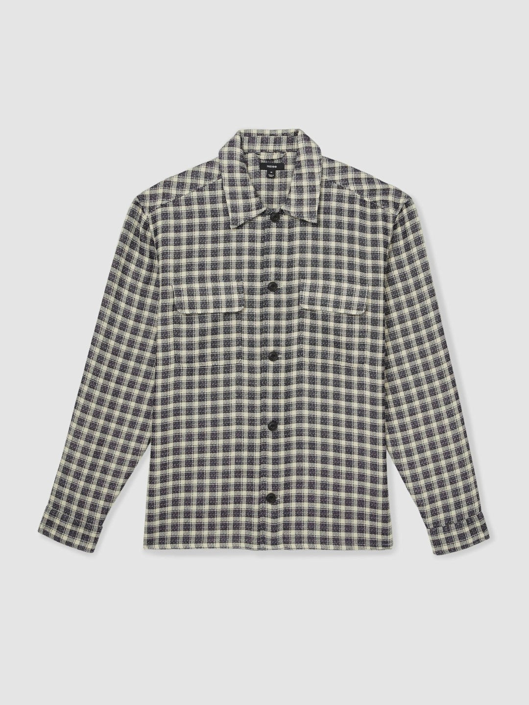 Woven Check Twin Pocket Overshirt Navy/White | Mens