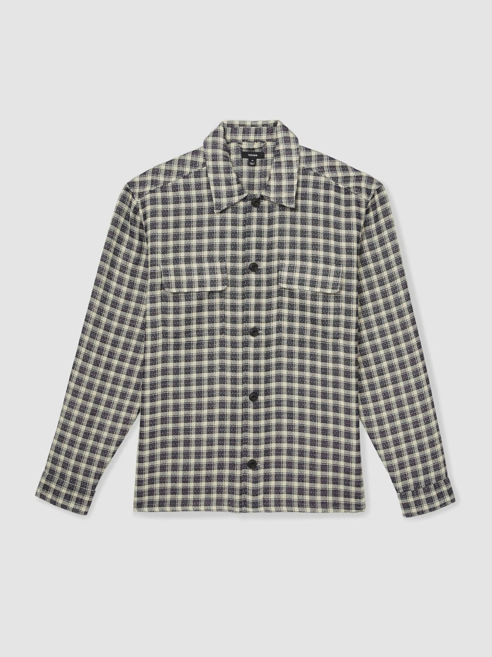 Woven Check Twin Pocket Overshirt Navy/White | Mens