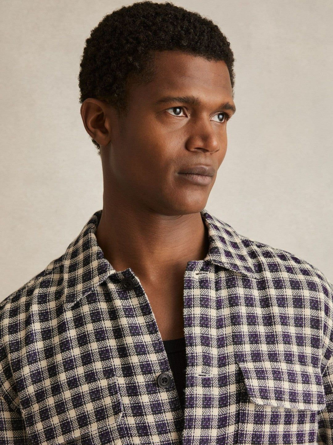 Woven Check Twin Pocket Overshirt Navy/White | Mens