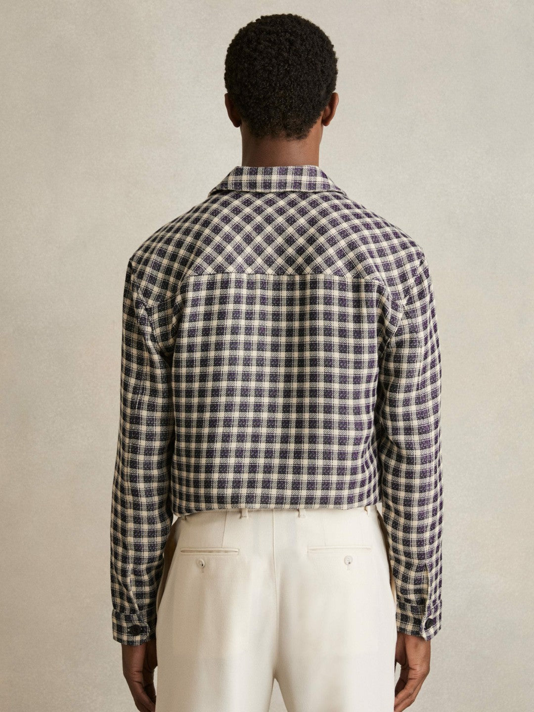 Woven Check Twin Pocket Overshirt Navy/White | Mens