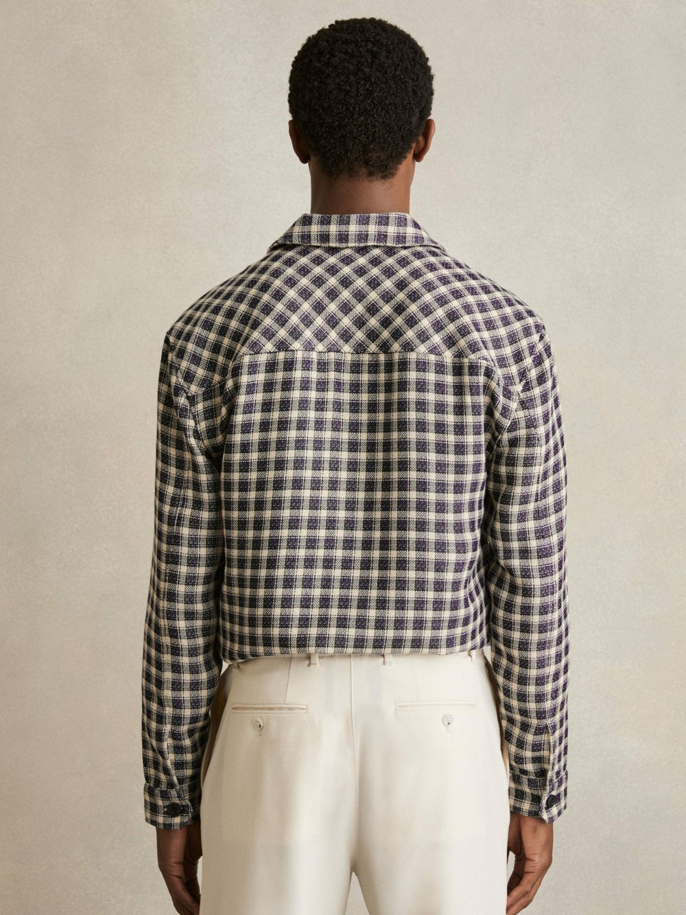 Woven Check Twin Pocket Overshirt Navy/White | Mens
