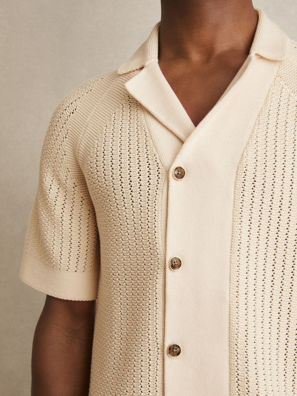 Cotton Textured-Knit Cuban-Collar Shirt Light Stone | Mens