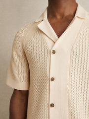 Cotton Textured-Knit Cuban-Collar Shirt Light Stone | Mens