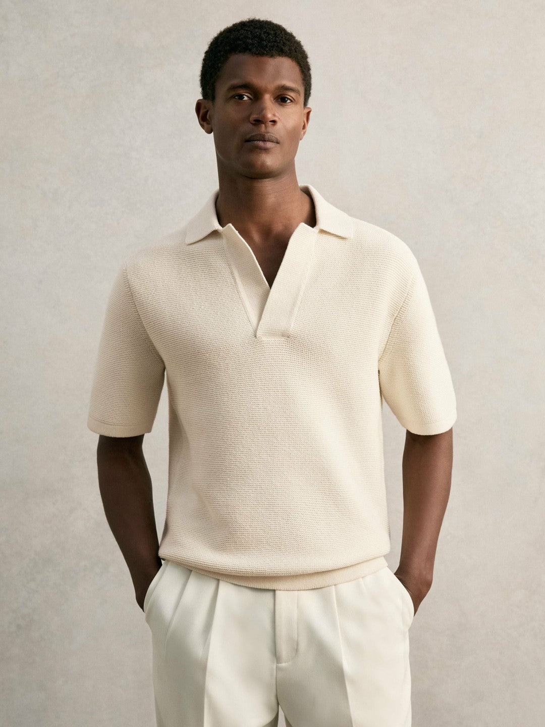 Oversize Textured Polo Shirt Cotton-Blend Off White | Mens