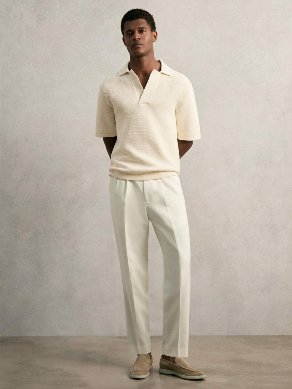 Oversize Textured Polo Shirt Cotton-Blend Off White | Mens