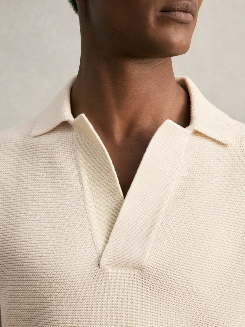 Oversize Textured Polo Shirt Cotton-Blend Off White | Mens