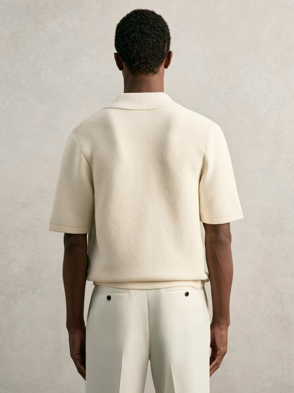 Oversize Textured Polo Shirt Cotton-Blend Off White | Mens