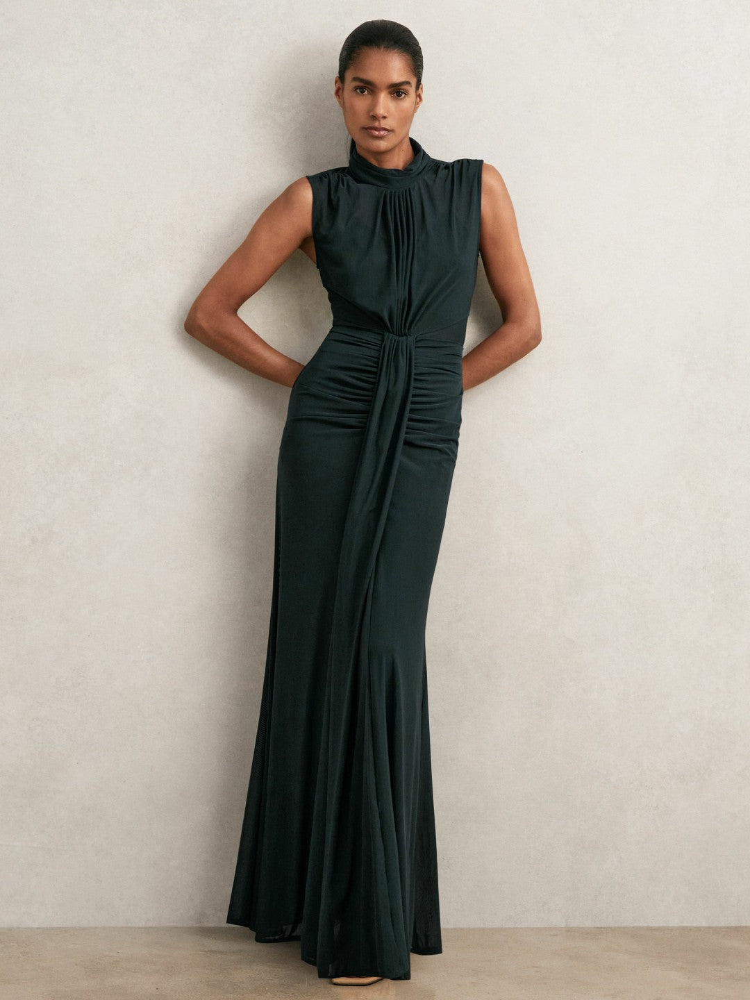 Sheer Ruched Maxi Dress Teal | Womens