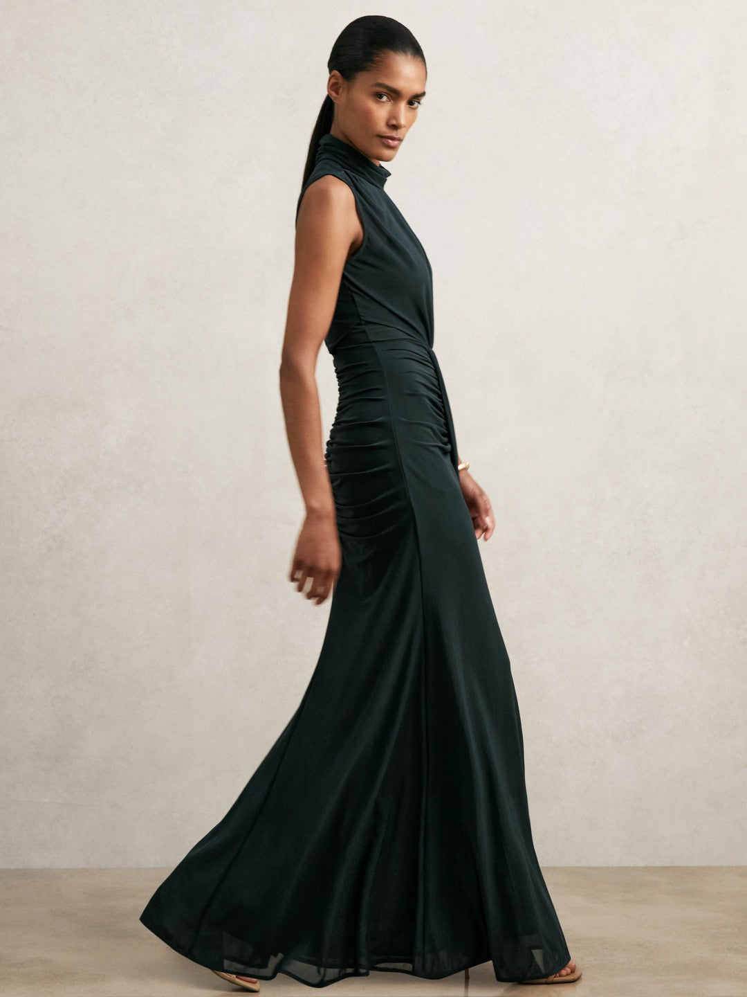 Sheer Ruched Maxi Dress Teal | Womens