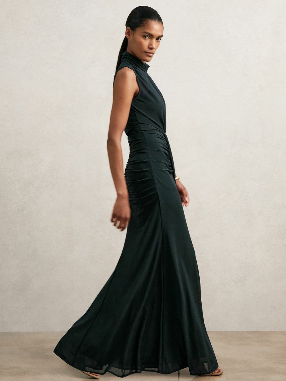 Sheer Ruched Maxi Dress Teal | Womens